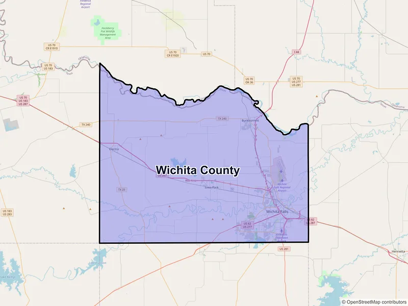 Map of Wichita County, Texas and ZIP codes