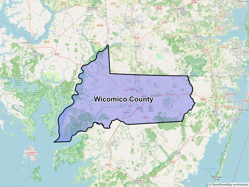 Map of Wicomico County, Maryland and ZIP codes