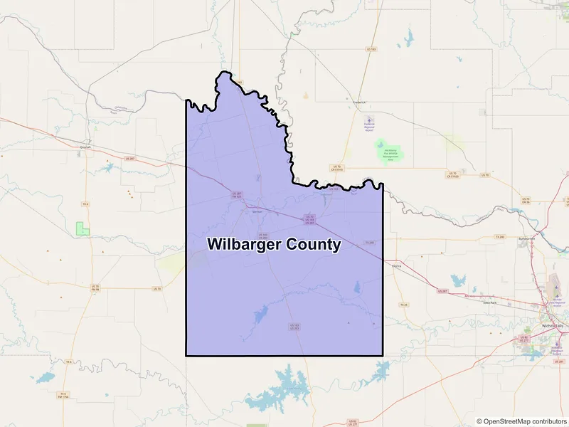 Map of Wilbarger County, Texas and ZIP codes