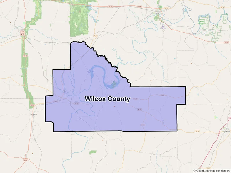 Map of Wilcox County, Alabama and ZIP codes