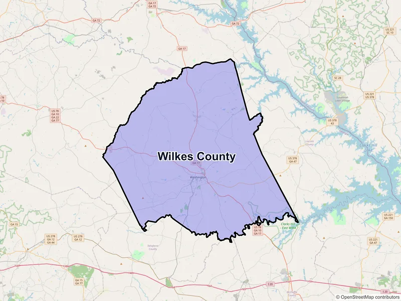 Map of Wilkes County, Georgia and ZIP codes
