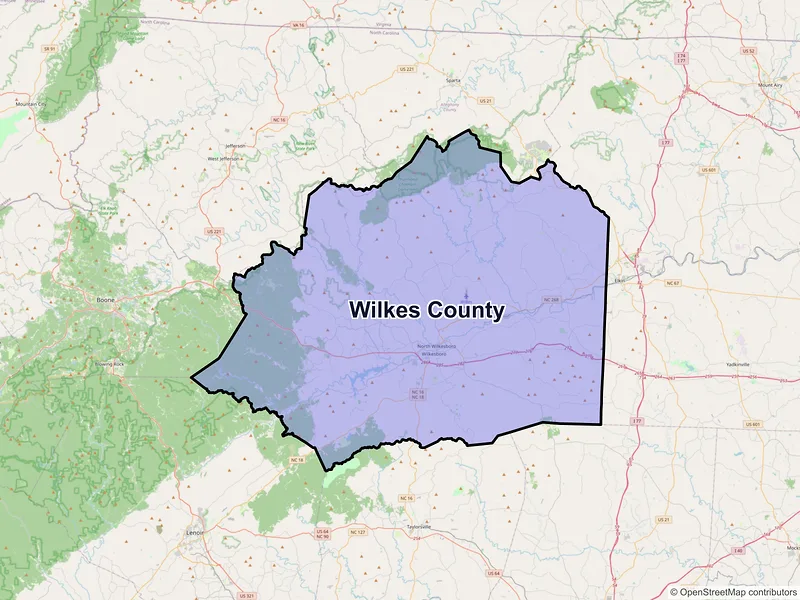 Map of Wilkes County, North Carolina and ZIP codes