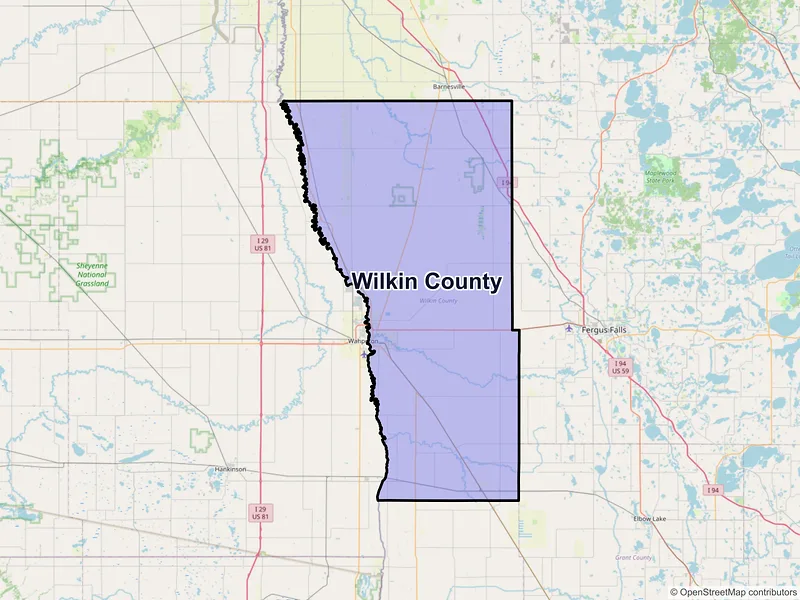 Map of Wilkin County, Minnesota and ZIP codes
