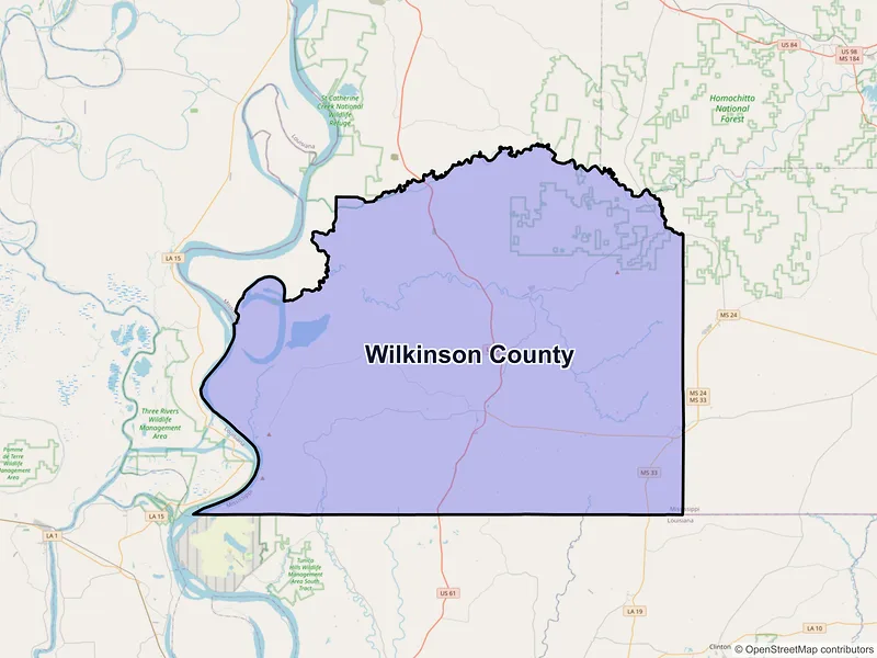 Map of Wilkinson County, Mississippi and ZIP codes