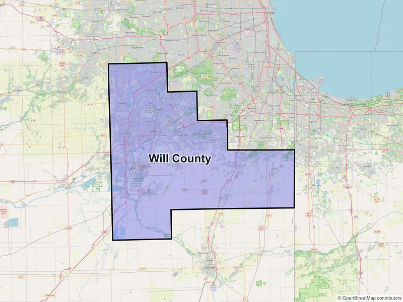 Map of Will County, Illinois and ZIP codes