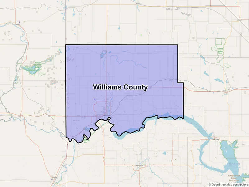 Map of Williams County, North Dakota and ZIP codes