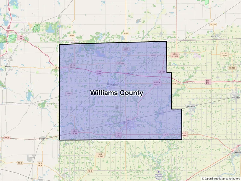 Map of Williams County, Ohio and ZIP codes