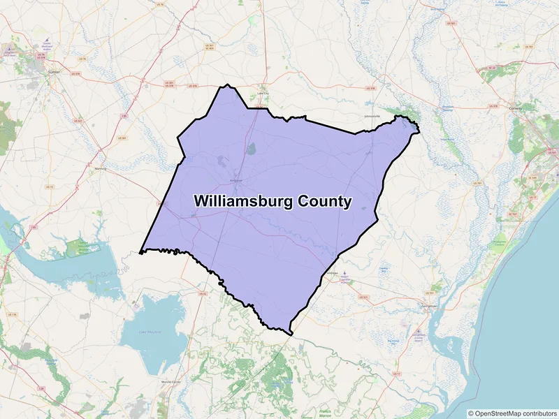Map of Williamsburg County, South Carolina and ZIP codes
