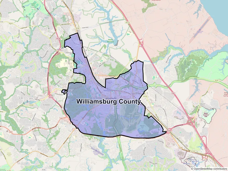Map of Williamsburg County, Virginia and ZIP codes