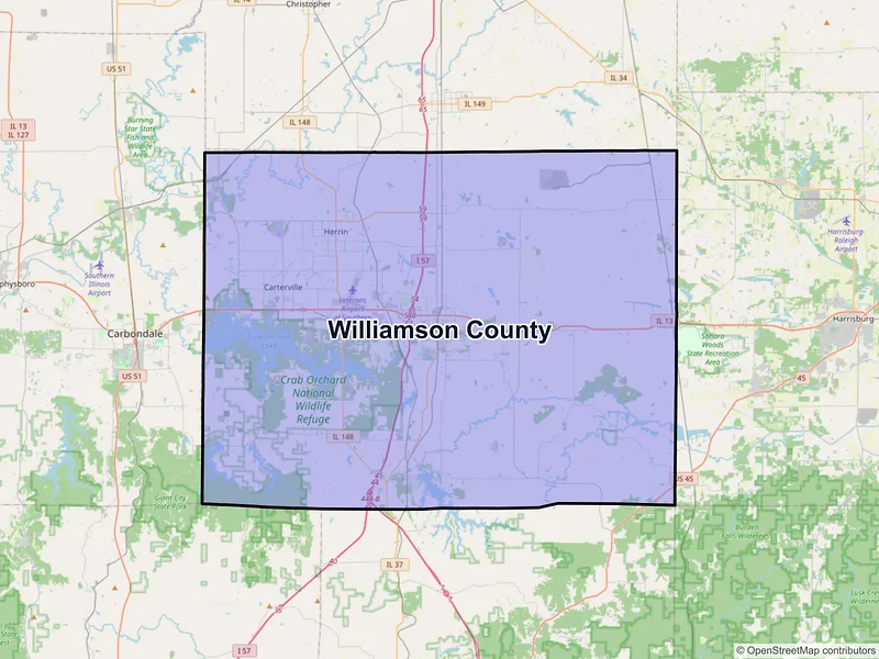 Map of Williamson County, Illinois and ZIP codes