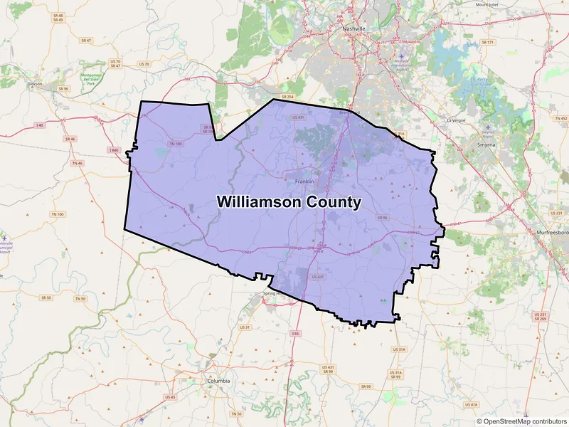Map of Williamson County, Tennessee and ZIP codes