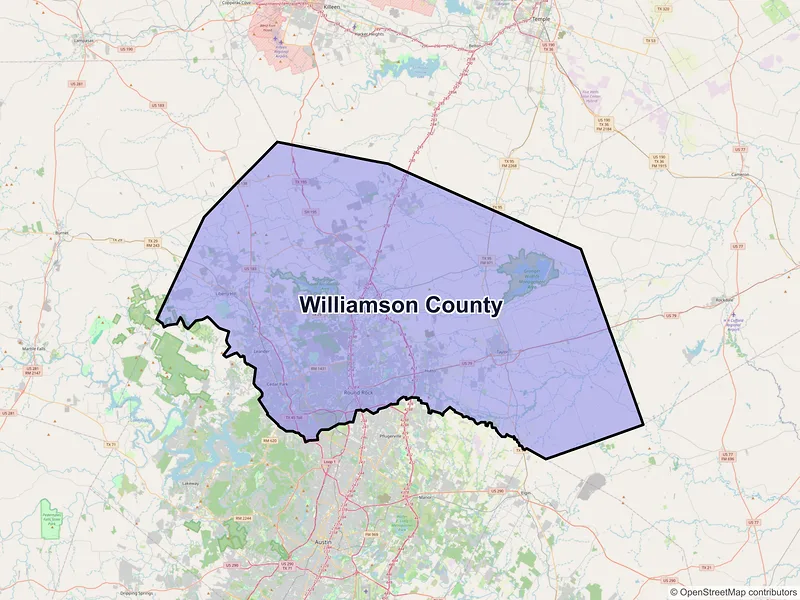 Map of Williamson County, Texas and ZIP codes