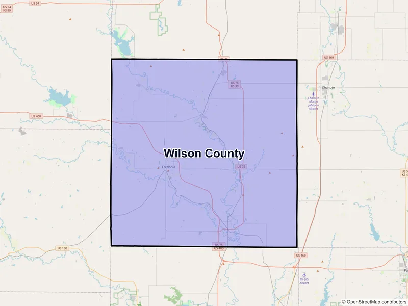 Map of Wilson County, Kansas and ZIP codes