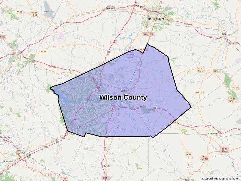 Map of Wilson County, North Carolina and ZIP codes