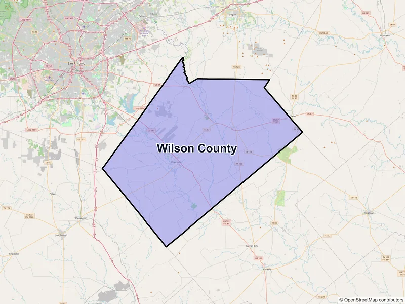 Map of Wilson County, Texas and ZIP codes