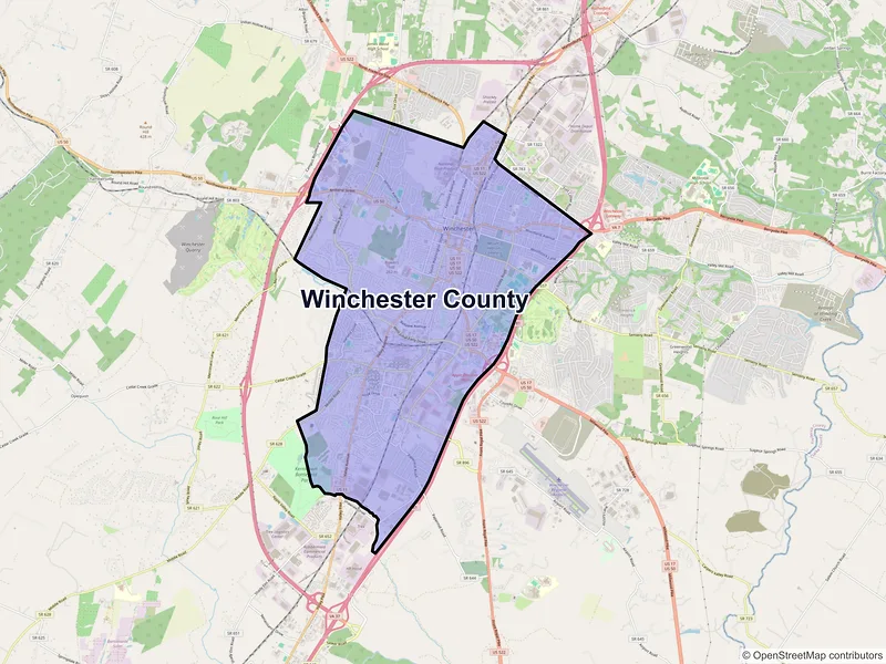 Map of Winchester County, Virginia and ZIP codes