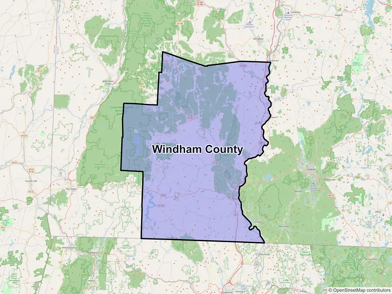 Map of Windham County, Vermont and ZIP codes