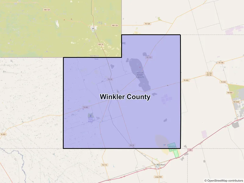 Map of Winkler County, Texas and ZIP codes