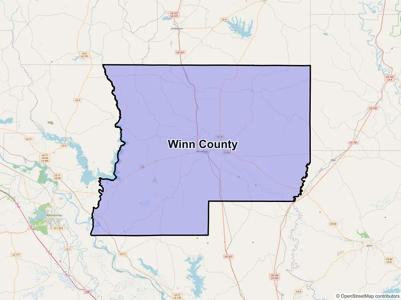 Map of Winn County, Louisiana and ZIP codes