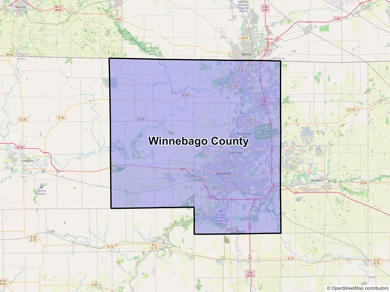 Map of Winnebago County, Illinois and ZIP codes