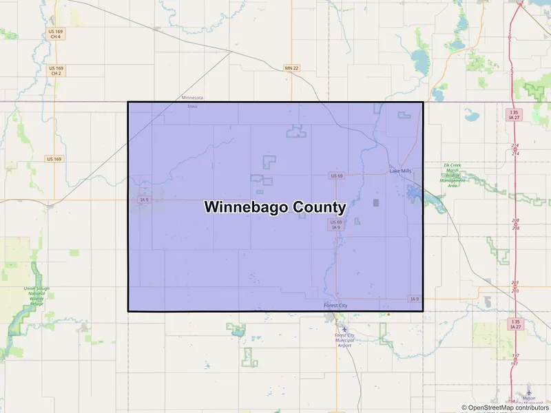 Map of Winnebago County, Iowa and ZIP codes