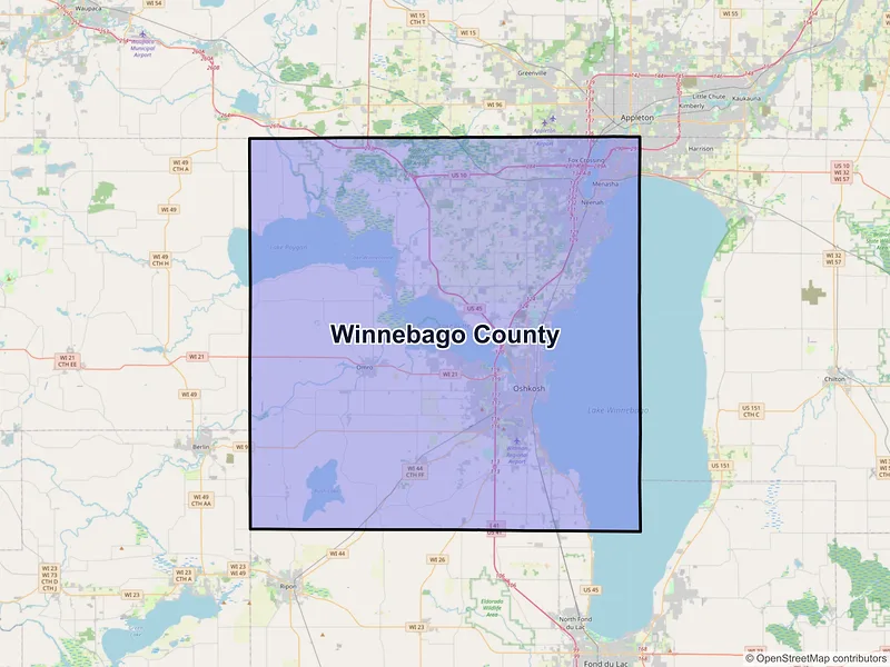 Map of Winnebago County, Wisconsin and ZIP codes