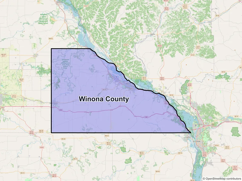 Map of Winona County, Minnesota and ZIP codes