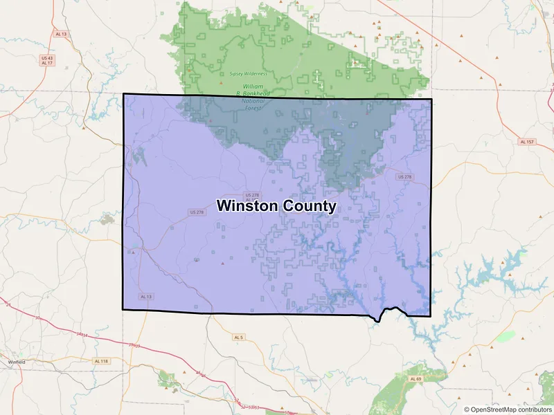 Map of Winston County, Alabama and ZIP codes
