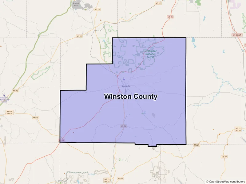 Map of Winston County, Mississippi and ZIP codes