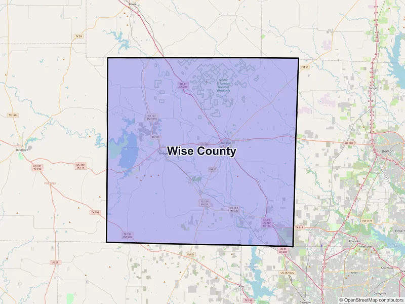 Map of Wise County, Texas and ZIP codes