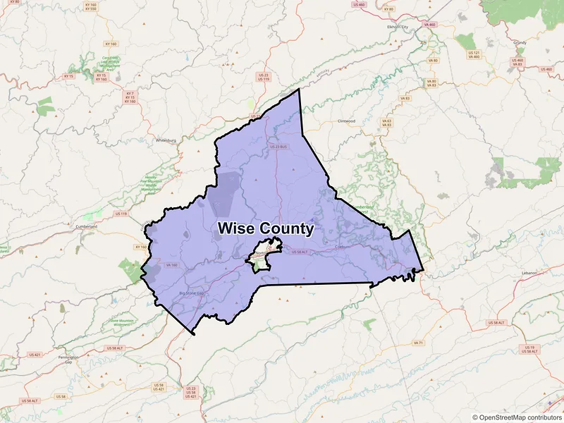 Map of Wise County, Virginia and ZIP codes