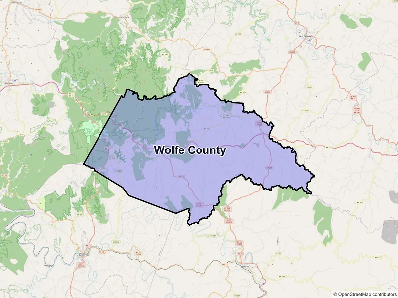 Map of Wolfe County, Kentucky and ZIP codes