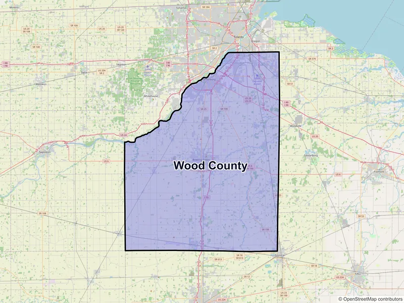 Map of Wood County, Ohio and ZIP codes
