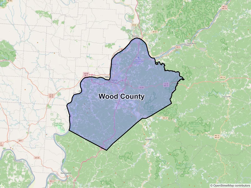Map of Wood County, West Virginia and ZIP codes