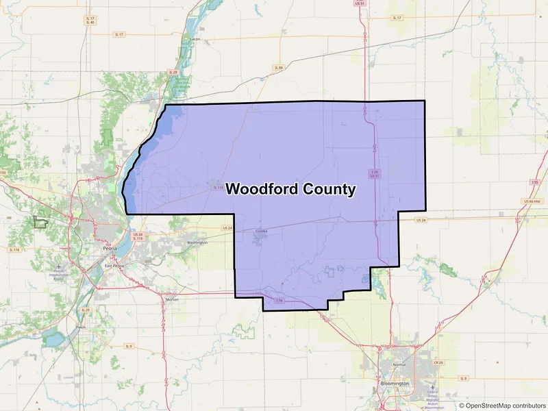 Map of Woodford County, Illinois and ZIP codes