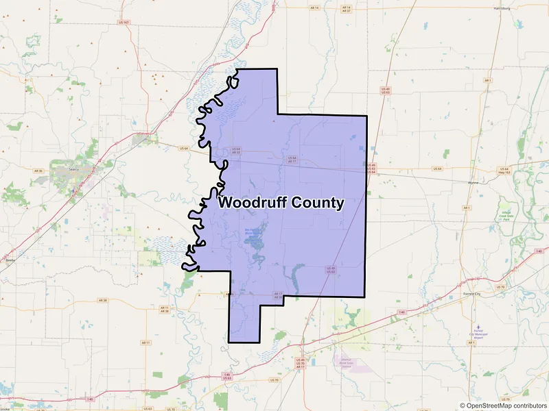 Map of Woodruff County, Arkansas and ZIP codes