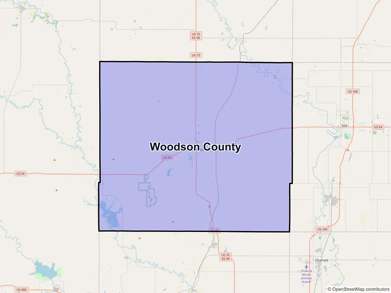 Map of Woodson County, Kansas and ZIP codes
