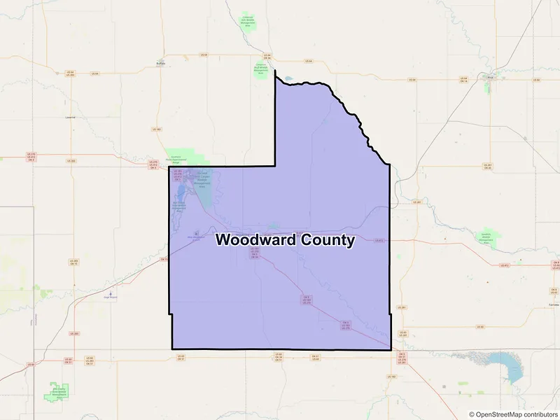 Map of Woodward County, Oklahoma and ZIP codes