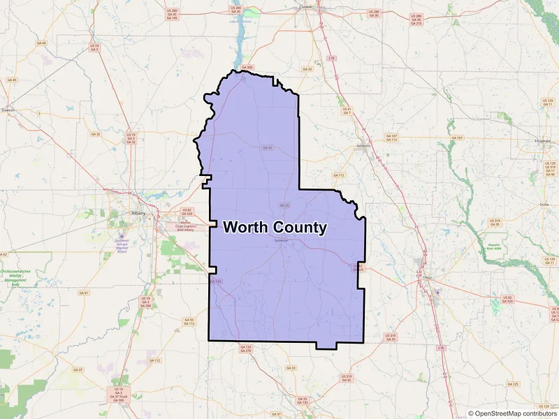 Map of Worth County, Georgia and ZIP codes