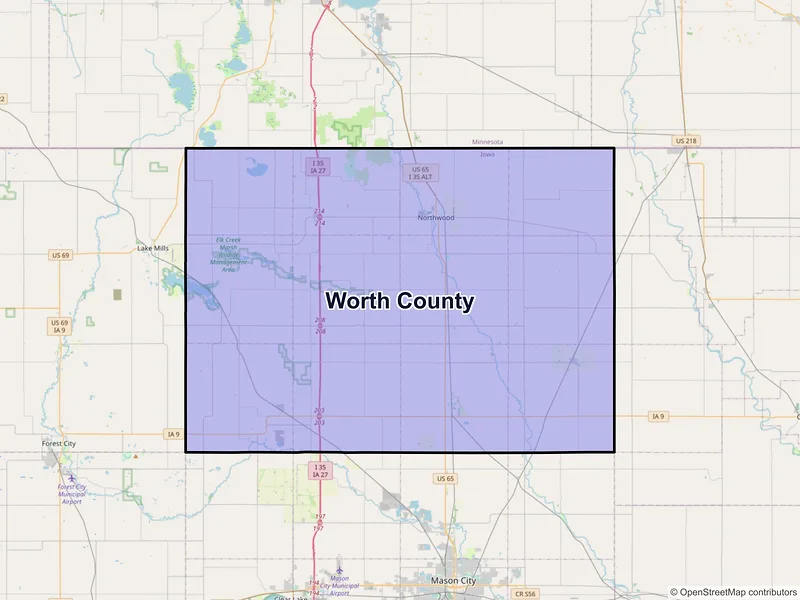 Map of Worth County, Iowa and ZIP codes