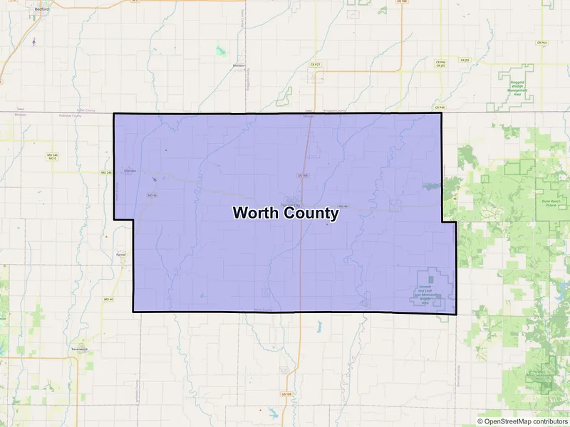Map of Worth County, Missouri and ZIP codes