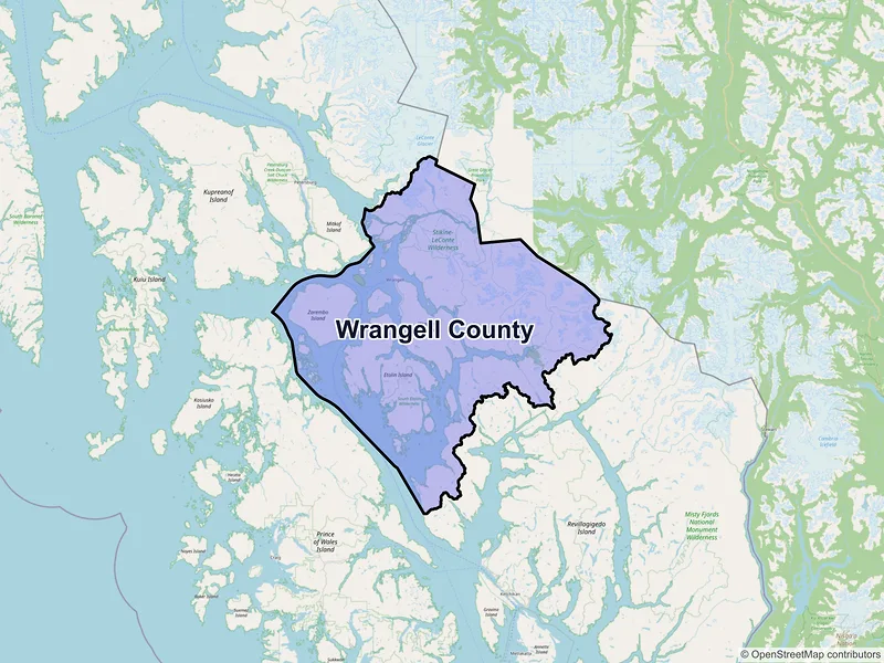 Map of Wrangell County, Alaska and ZIP codes