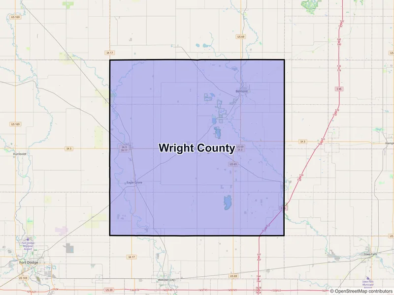 Map of Wright County, Iowa and ZIP codes