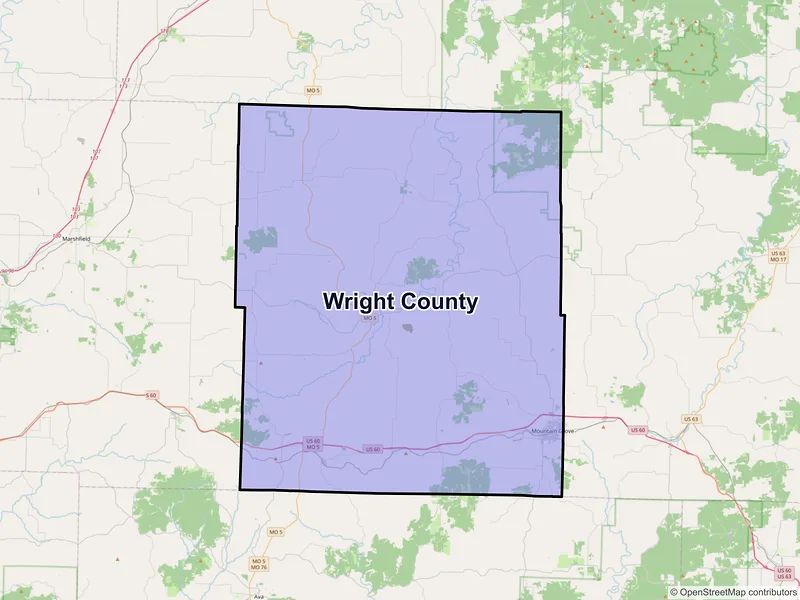 Map of Wright County, Missouri and ZIP codes