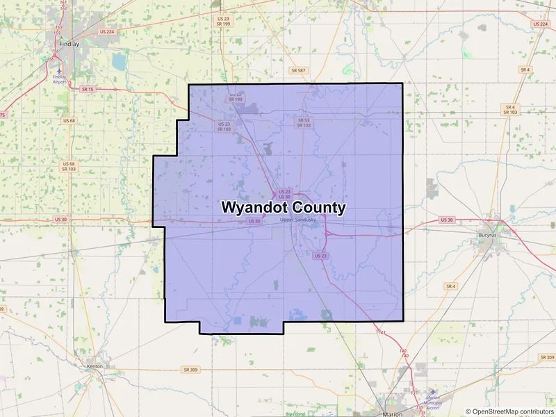 Map of Wyandot County, Ohio and ZIP codes