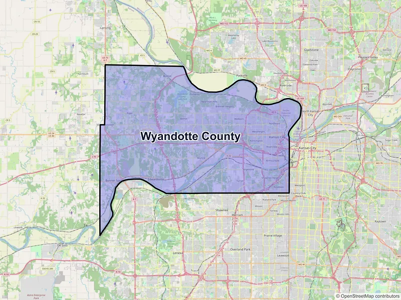 Map of Wyandotte County, Kansas and ZIP codes