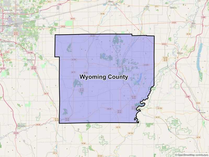 Map of Wyoming County, New York and ZIP codes
