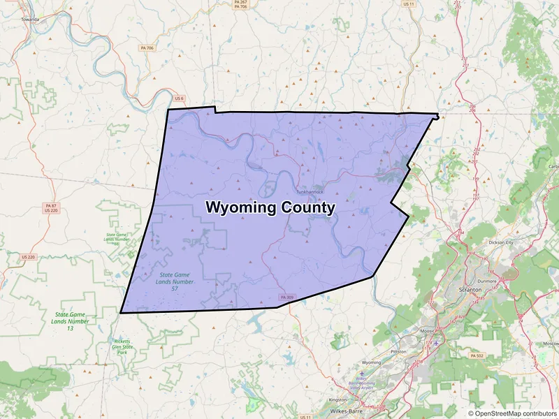 Map of Wyoming County, Pennsylvania and ZIP codes