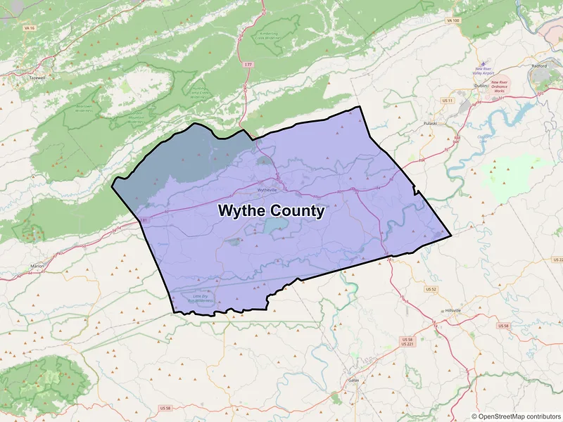 Map of Wythe County, Virginia and ZIP codes