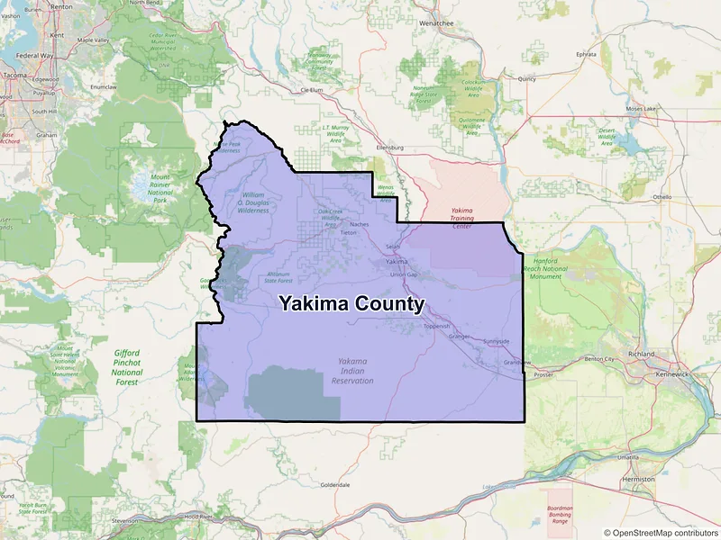 Map of Yakima County, Washington and ZIP codes